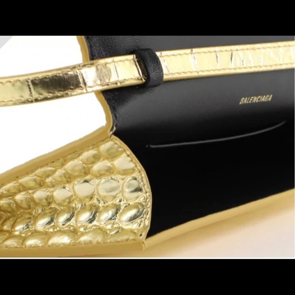 Balenciaga Touch B. Crossbody Bag Crocodile Embossed Gold Leather Mini - Picture 4 of 4